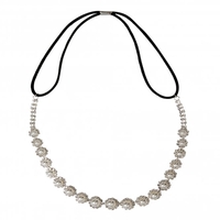 Silver Plated Crystal And Pearl Flower Diamante Stretch Headband