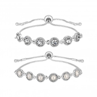 Silver Plated Crystal And Pearl Halo Toggle Bracelet - Pack Of 2