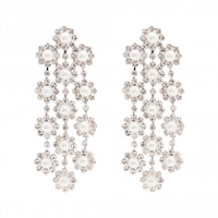Silver Plated Crystal And Pearl Multi Drop Earrings