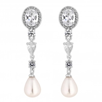 Silver Plated Crystal and Teardrop Pearl Drop Earrings