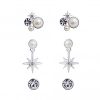 Silver Plated Crystal Celestial Earrings - Pack of 3