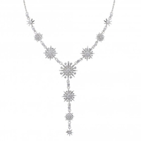 Silver Plated Crystal Celestial Starburst Y Shape Necklace