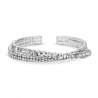 Silver Plated Crystal Cross Over Diamante Cuff Bracelet - Gift Boxed
