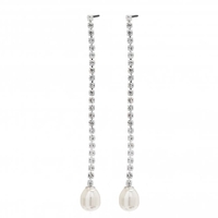 Silver Plated Crystal Cupchain Baroque Pearl Drop Earrings
