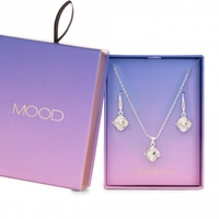 Silver Plated Crystal Cushion Necklace And Earring Set - Gift Boxed