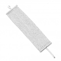 Silver Plated Crystal Diamante Multirow Wide Bracelet