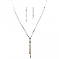 Silver Plated Crystal Diamente Lariat Necklace And Earrings - Gift Boxed
