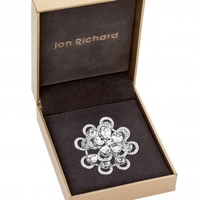 Silver Plated Crystal Floral Brooch - Gift Boxed