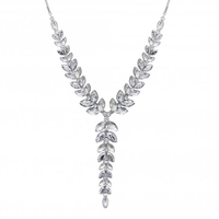 Silver Plated Crystal Floral Y Shape Necklace
