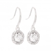Silver Plated Crystal Halo Fish Hook Drop Earrings