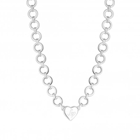 Silver Plated Crystal Heart Charm Chain Short Necklace