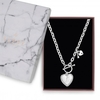 Silver Plated Crystal Heart Charm T Bar Necklace - Gift Boxed