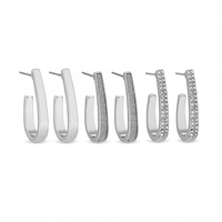 Silver Plated Crystal Huggie Hoop Earrings Pack Of 3