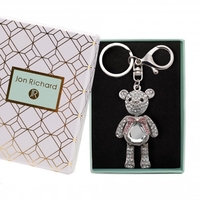 Silver Plated Crystal Pave Bear Keyring - Gift Boxed