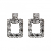 Silver Plated Crystal Pave Door Knocker Earring