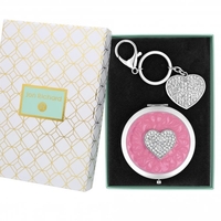 Silver Plated Crystal Pave Heart Compact & Keyring - Gift Boxed