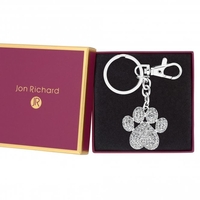 Silver Plated Crystal Paw Print Keyring - Gift Boxed