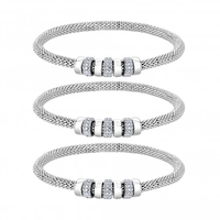 Silver Plated Crystal Rhondelle Mesh Barcel Bracelets - Pack of 3