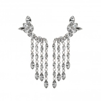 Silver Plated Crystal Stone Set Droplet Ear Cuffs