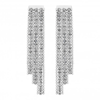 Silver Plated Crystal Tassel Multirow Drop Earrings