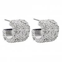 Silver Plated Crystal Wide Pave Hoop Earrings