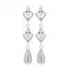Silver Plated Cubic Zirconia And Pearl Long Drop Earrings