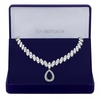 Silver Plated Cubic Zirconia Baguette Navette Blue Sapphire Pear Drop Necklace - Gift Boxed