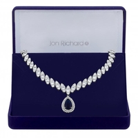 Silver Plated Cubic Zirconia Baguette Navette Blue Sapphire Pear Drop Necklace - Gift Boxed
