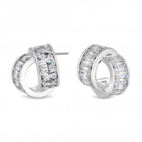 Silver Plated Cubic Zirconia Baguette Twist Hoop Earrings