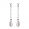 Silver Plated Cubic Zirconia Bar And Pearl Drop Earring