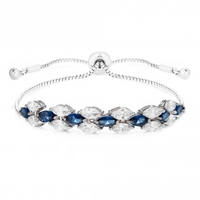 Silver Plated Cubic Zirconia Blue Navette Toggle Bracelet