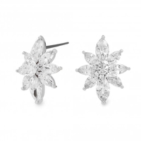 Silver Plated Cubic Zirconia Cluster Flower Stud Earring