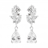 Silver Plated Cubic Zirconia Cluster Pear Drop Earrings