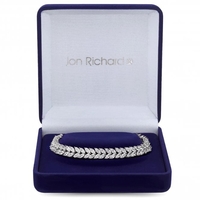 Silver Plated Cubic Zirconia Crystal Navette Leaf Bracelet - Gift Boxed