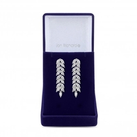 Silver Plated Cubic Zirconia Crystal Navette Leaf Drop Earring - Gift Boxed
