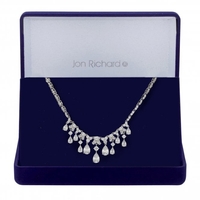 silver Plated Cubic Zirconia Crystal Pear Droplet Necklace - Gift Boxed