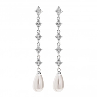 Silver Plated Cubic Zirconia Floral And Pearl Drop Earrings