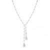 Silver Plated Cubic Zirconia Floral Double Pearl Lariat Necklace