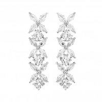 Silver Plated Cubic Zirconia Floral Tennis Drop Earring