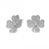 Silver Plated Cubic Zirconia Flower Pave Stud Earring
