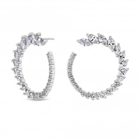 Silver Plated Cubic Zirconia Graduated Navette Hoop Earrings