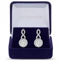 Silver Plated Cubic Zirconia Halo Infinity Crystal Drop Earring - Gift Boxed