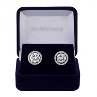 Silver Plated Cubic Zirconia Halo Stud Earring In A Gift Box
