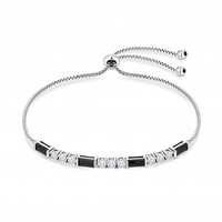 Silver Plated Cubic Zirconia Jet And Crystal Toggle Bracelet