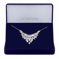Silver Plated Cubic Zirconia Multi Navette Statement Necklace - Gift Boxed