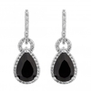 Silver Plated Cubic Zirconia Pave And Black Pear Drop Earring