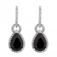 Silver Plated Cubic Zirconia Pave And Black Pear Drop Earring