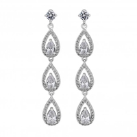 Silver Plated Cubic Zirconia Pear Long Drop Earrings