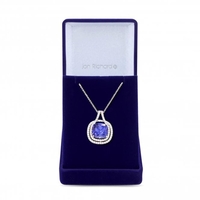 Silver Plated Cubic Zirconia Purple Square Pendant Necklace - Gift Boxed