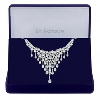 Silver Plated Cubic Zirconia Sparkle Statement V Drop Necklace